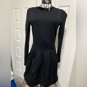 Wilfred | black long sleeve mid thigh dress with pleated skirt